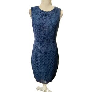 Tahari Navy Lace Overlay Sleeveless Sheath Dress Size 4